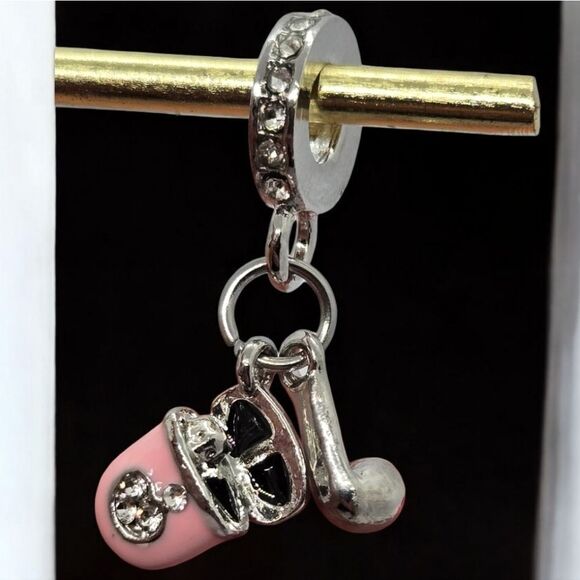 Pink Headphones 3D Dangle Charm Bracelet Rhinestone Silver Case + Earphone Gift - Picture 4 of 10